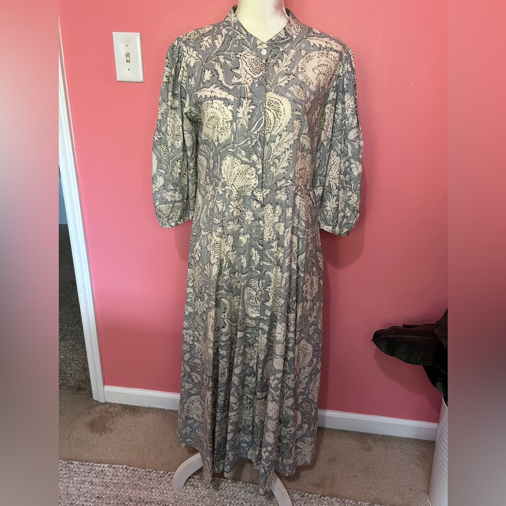 Sun Dried Laundry | Boho Peasant Puff Sleeve Flowy Floral Dress Med 100% cotton